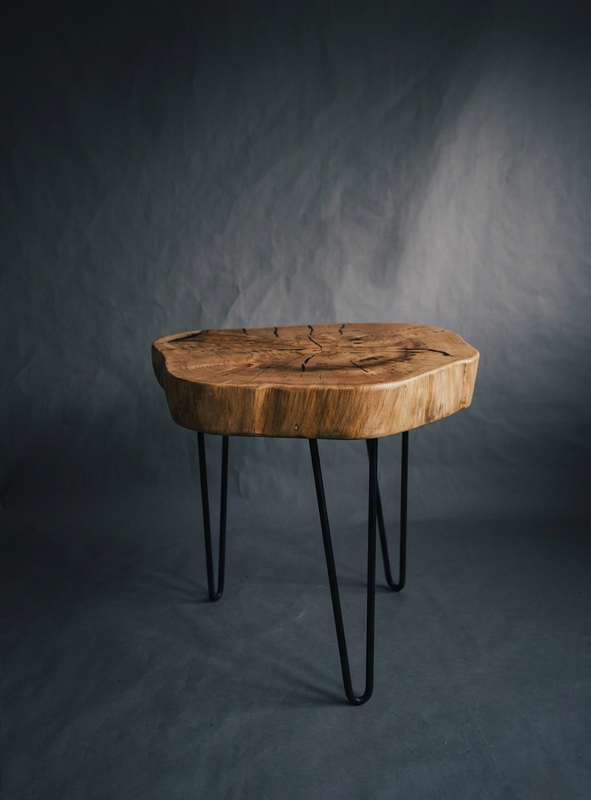 A unique, handcrafted solid wood coffee table with black hairpin legs by YuseWood.